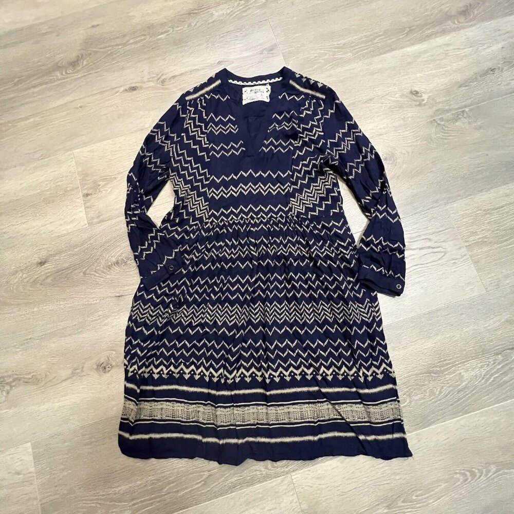 Anthropologie Holding Horses Farica Navy Blue Chevron Dress Travel Career Xsmall
